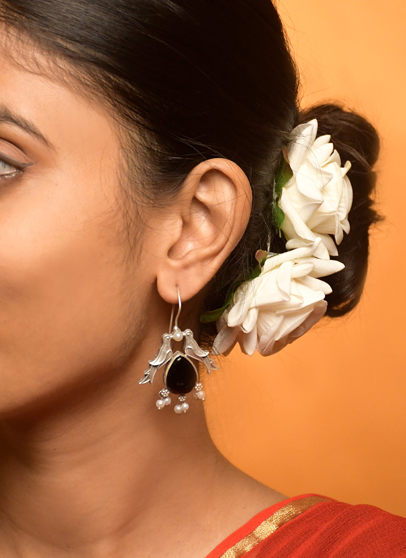 Chic Black Kundan Beads Bird Design Danglers Festive Wear