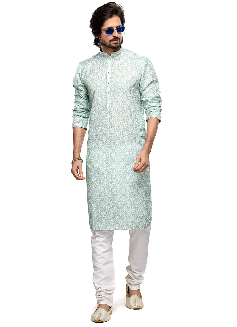 Chic Blended Cotton Printed Thread Kurta Pyjama Party Wear
