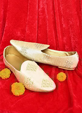Chic Fawn Dupion Silk Embroidered Mojri