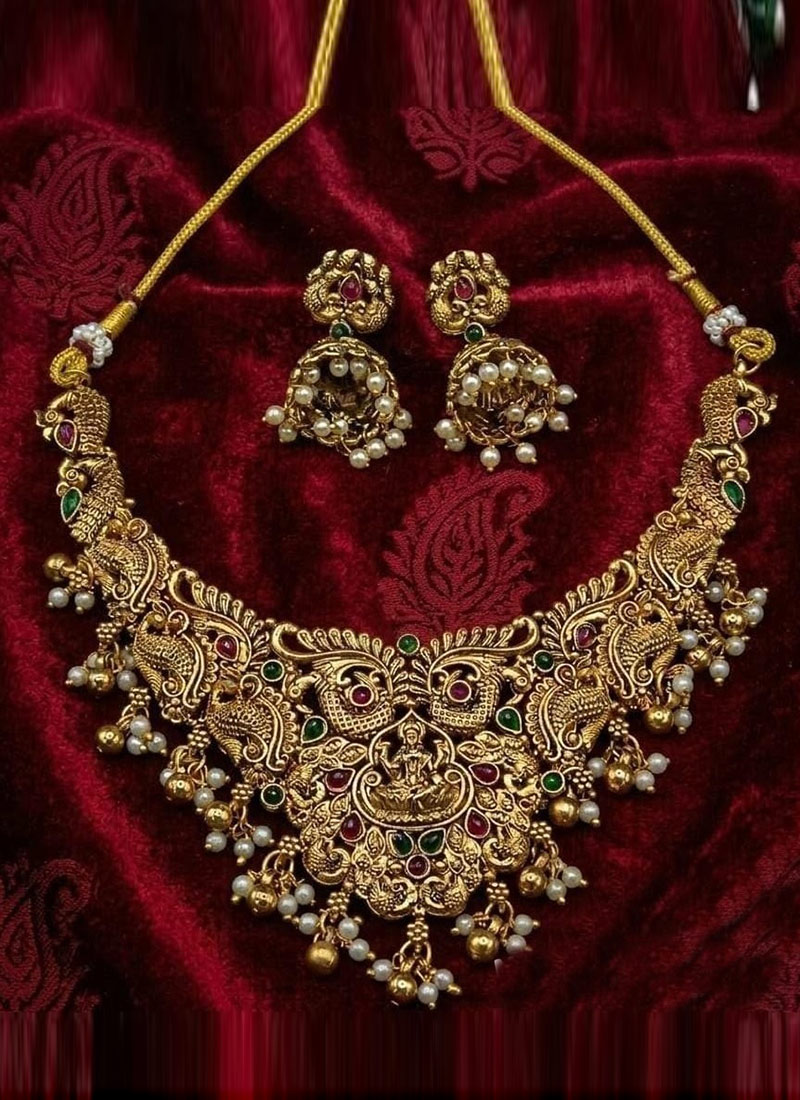 Chic Gold Copper Kundan Beads Necklace Wedding Wear