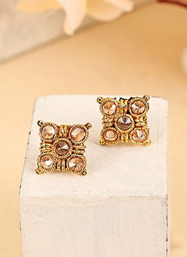 Chic Gold Cubic Zirconia Stone Studded Gold Plated Floral Shape Studs