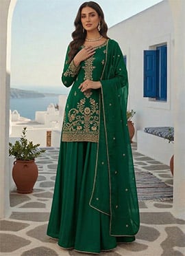 Chic Green Rangoli Georgette Zari Sequins Palazzo Suit