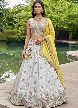 Chic Grey Chiffon Embroidered Umbrella Lehenga