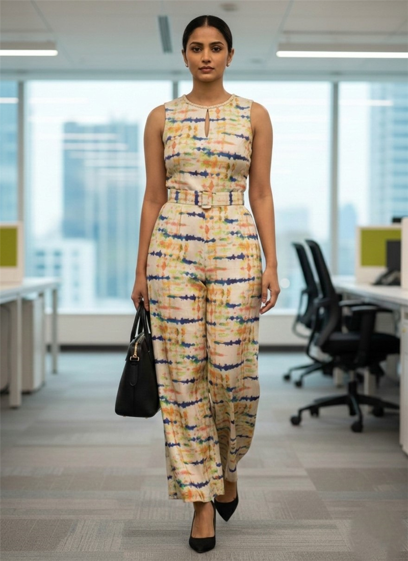 Chic Multicolor Silk Indo Western Jumpsuit After Six Wear
