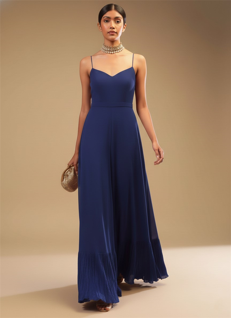 Chic Navy chinon Indowestern Flared Jumpsuit  After Six Wear