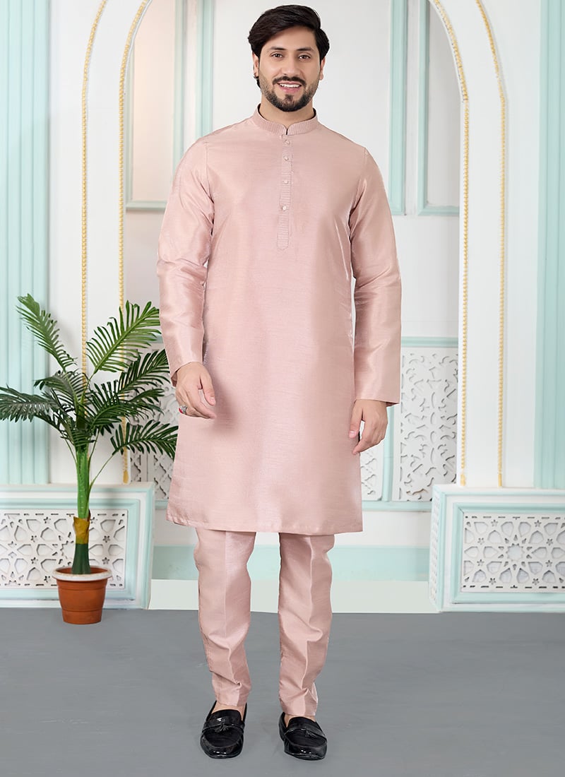 Chic Onion Pink Silk Kurta Pyjama Festive Wear