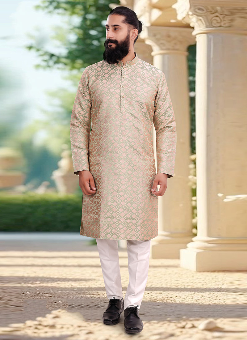 Chic Pink Jacquard Silk Kurta Pyjama Festive Wear