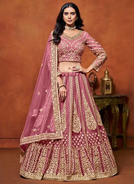 Chic Pink Net Embroidered Sequins Lehenga