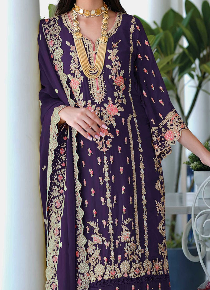 Viscose Organza Purple Zari & Sequins Festive Salwar Suit main image 0
