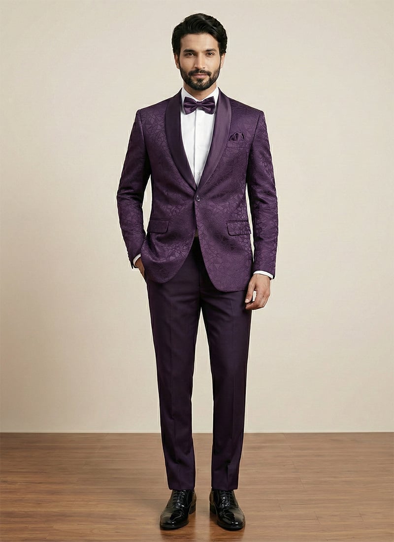 Chic Purple Satin Jacquard Blazer