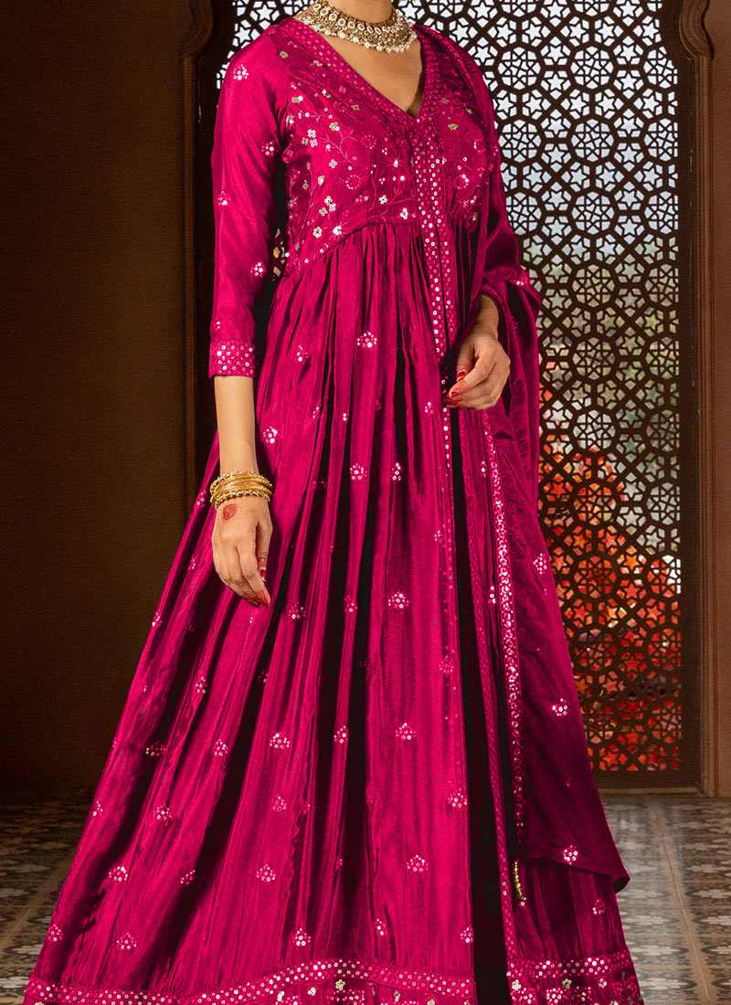 Pink Chinon Occasion-Use Readymade Palazzo main image 1