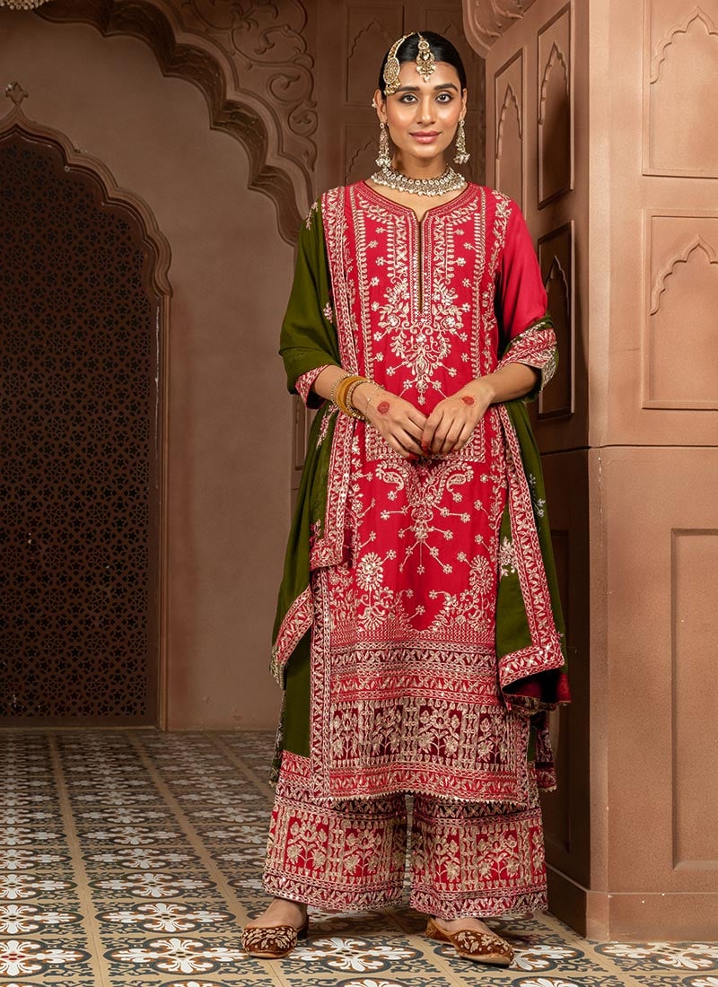 Chic Rani Pink Faux Georgette Zari Sequins Palazzo Suit