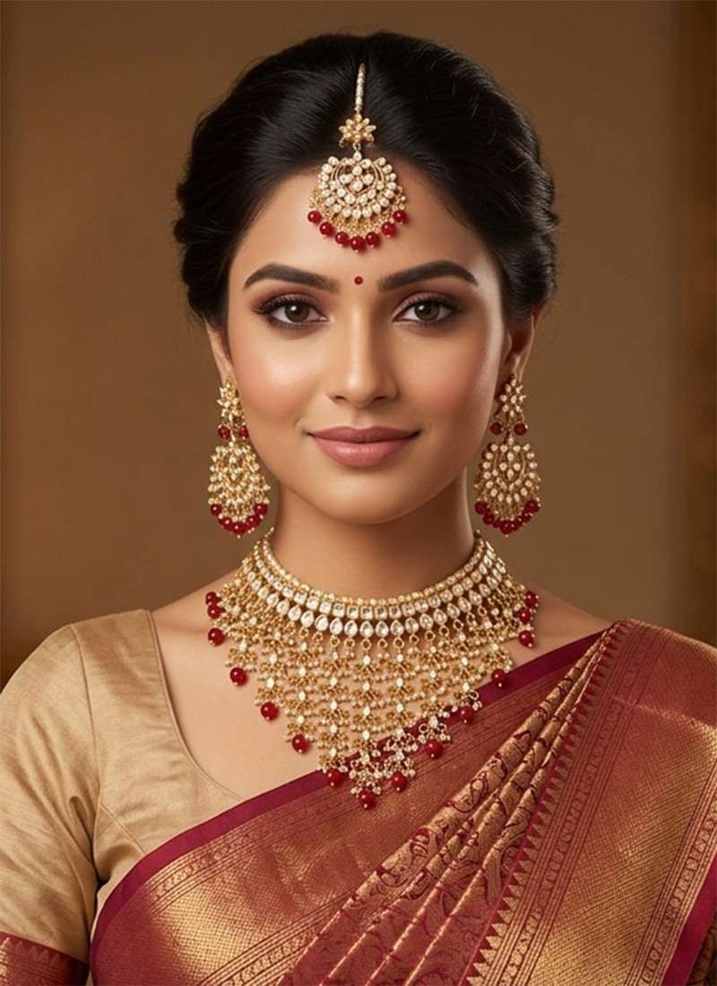 Chic Red Kundan Pearl Choker Wedding Wear