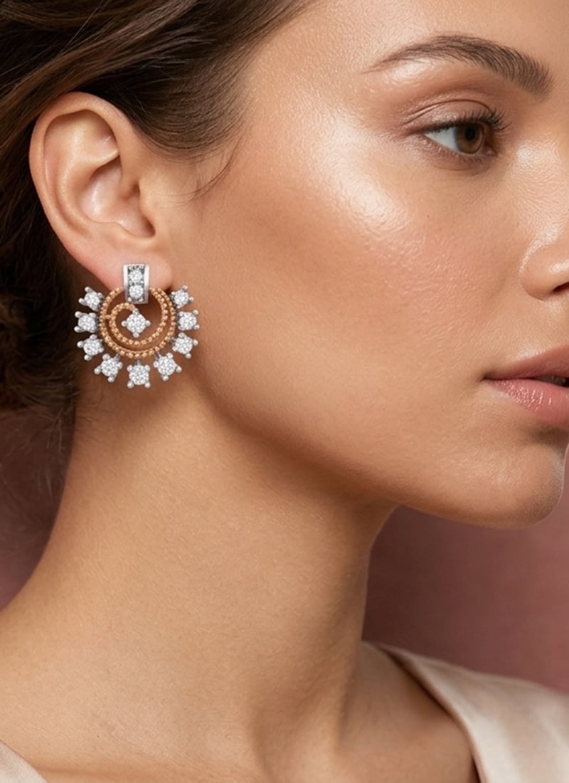Chic Rose Gold 925 Sterling Silver Moissanite Stone Stud Earrings Wedding Wear