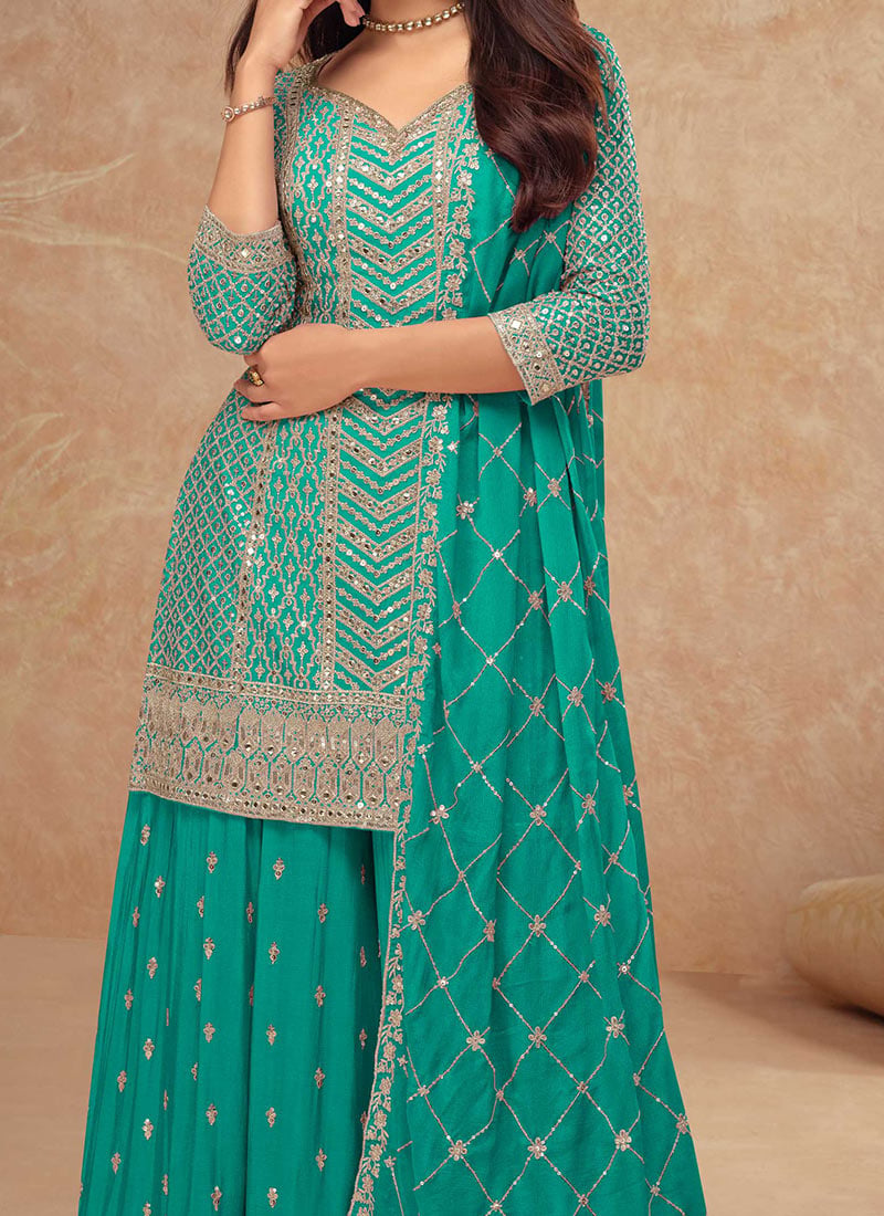 Black Crepe Silk Zari and Sequins Embroidered Suit With Embroidered Palazzo