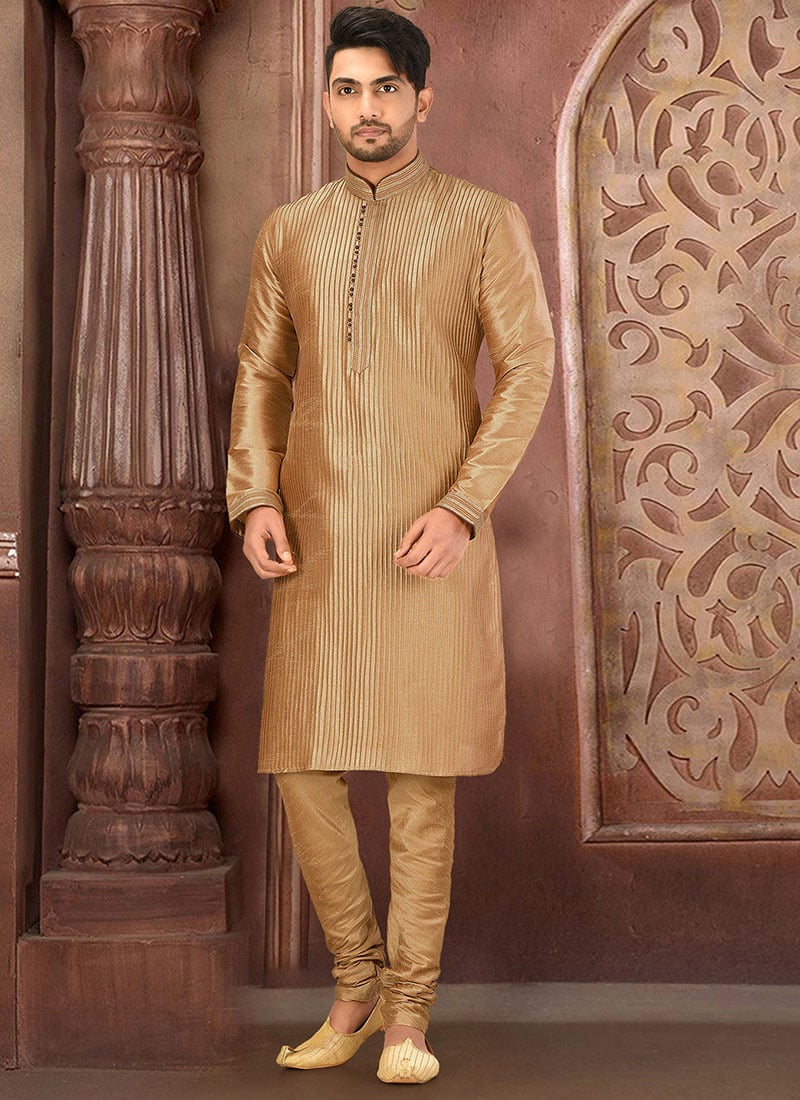 Chikoo Dupion Art Silk Kurta Pyjama Party Wear