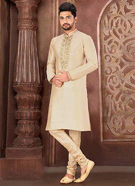 Chikoo Royal Silk Mulberry Embroidered Kurta Pyjama