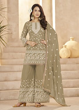 Chiku Georgette Embroidered Sequins Palazzo Suit