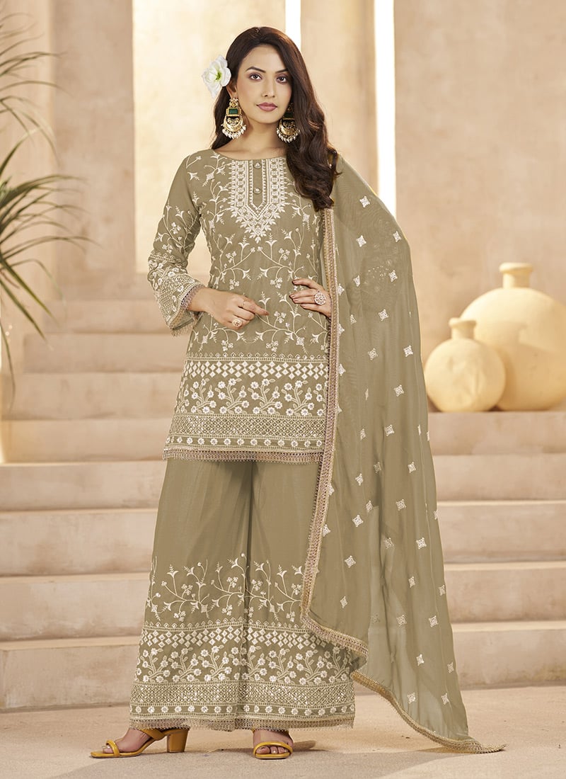 Chiku Georgette Embroidered Sequins Palazzo Suit Festive Wear