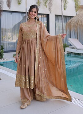 Chiku Silk Embroidered Sequins Palazzo Suit