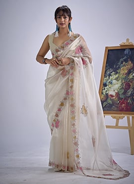 Chiku Soft Organza Tissue Tikki Work Saree