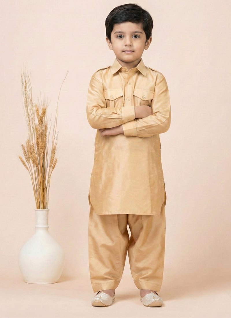 Chiku Viscose Kids Boys Pathani Set Festive Wear