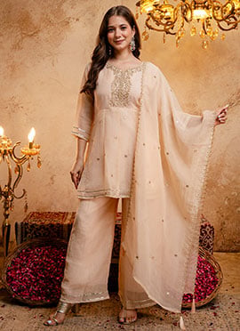 Chiku Zari Embroidery Sequins Silk Palazzo Suit