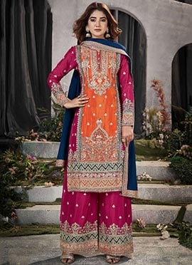 Chinon Embroidered Pakistani Suit With Sweetheart Neck And Full Sleeve