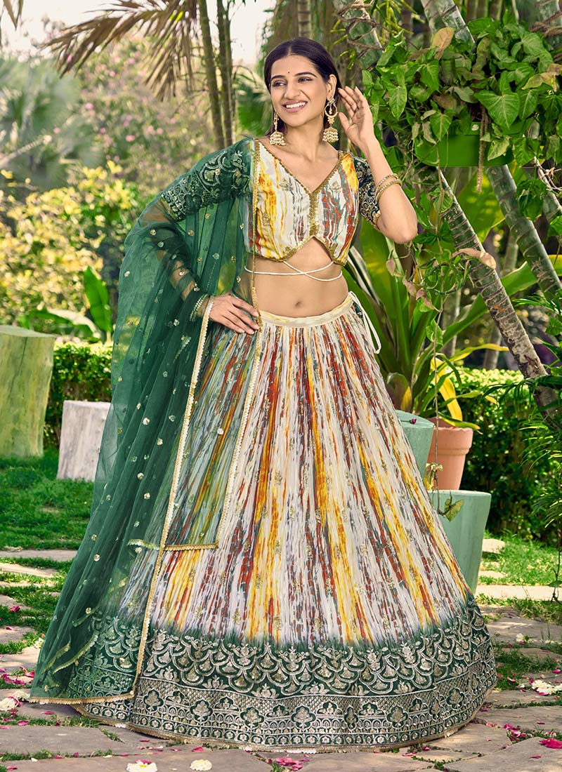 Chinon Sequins Embroidered A Line Lehenga Festive Wear