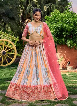 Chinon Sequins Embroidered A Line Lehenga