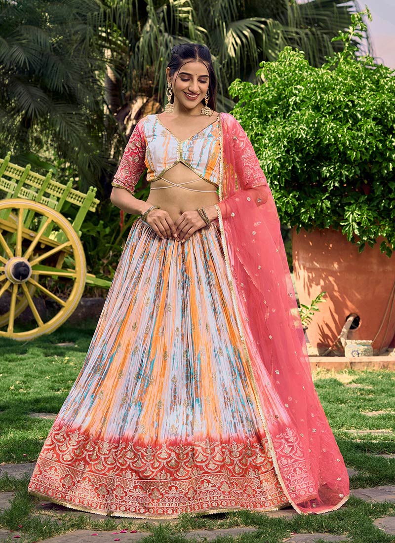 Chinon Sequins Embroidered A Line Lehenga Festive Wear