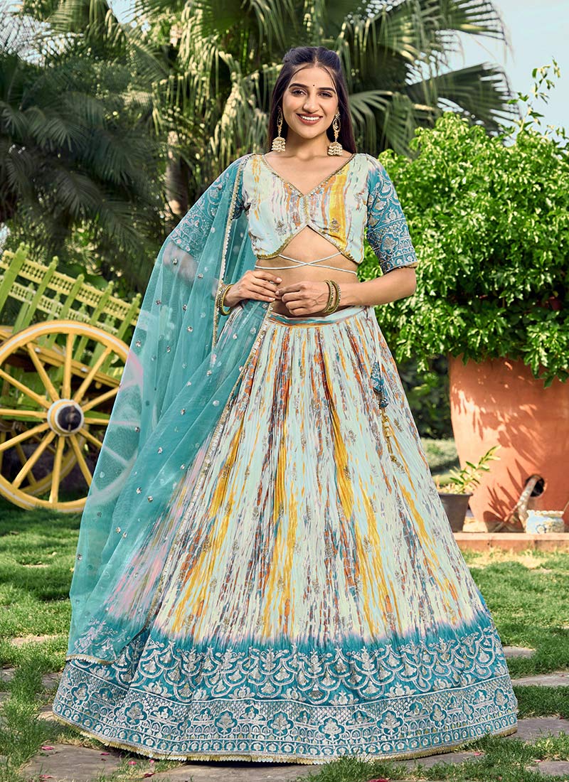 Chinon Sequins Embroidered A Line Lehenga Festive Wear