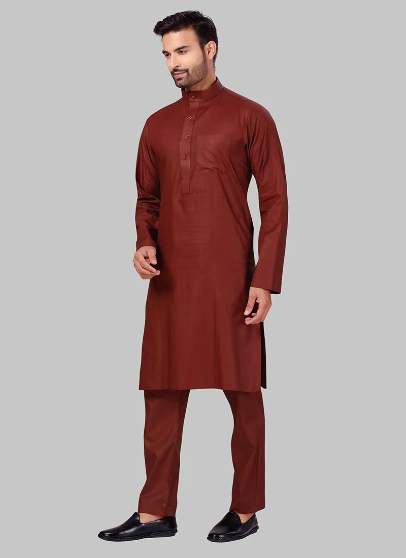 Buy Chocolate Brown Fine Poly and Cotton Kurta Pyjama, Diwali , Eid