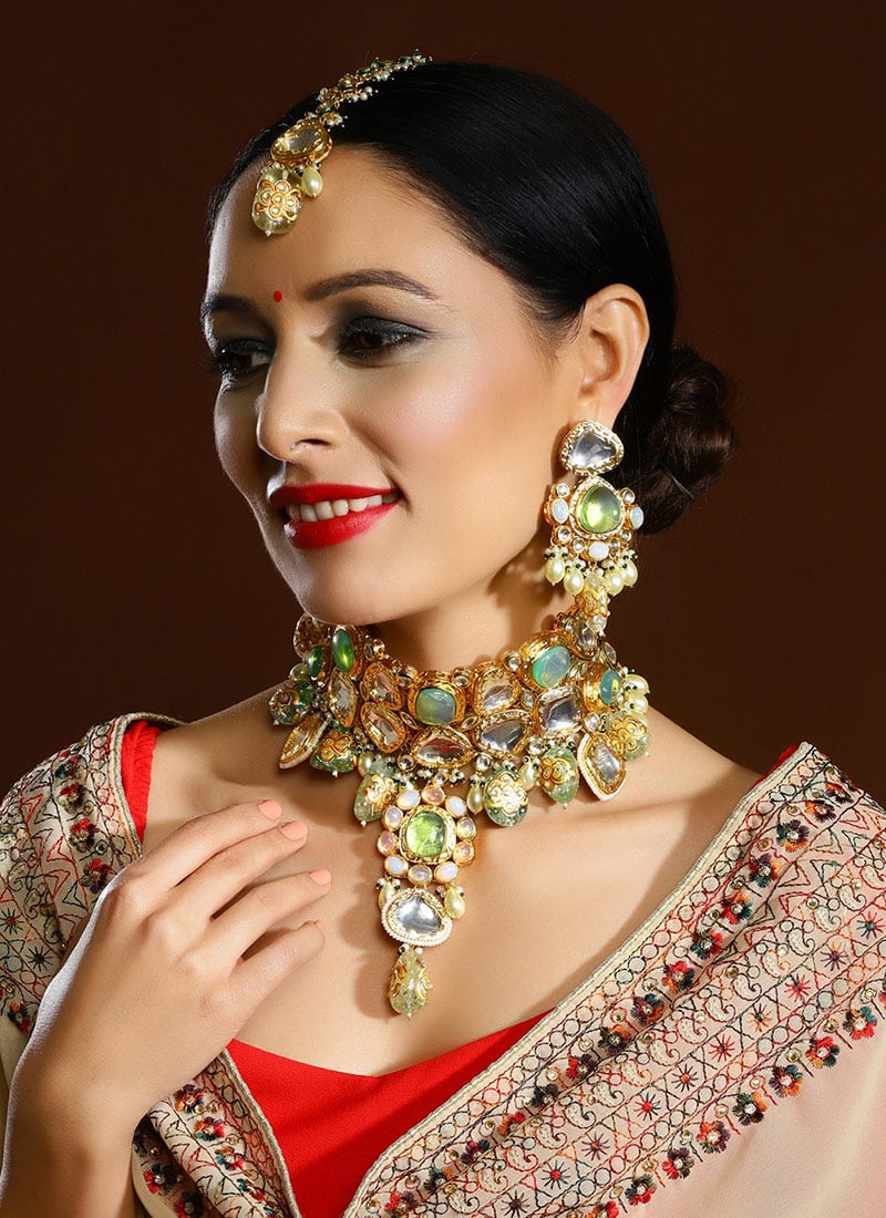 Choker Of Gold Golden Kundan Moti Beaded Splendor Wedding Wear