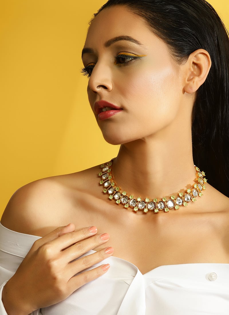 Choker Of Golden Kundan Splendor Wedding Wear