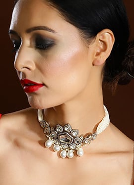 Choker Of Silver Golden Kundan Moti Beaded Brilliance