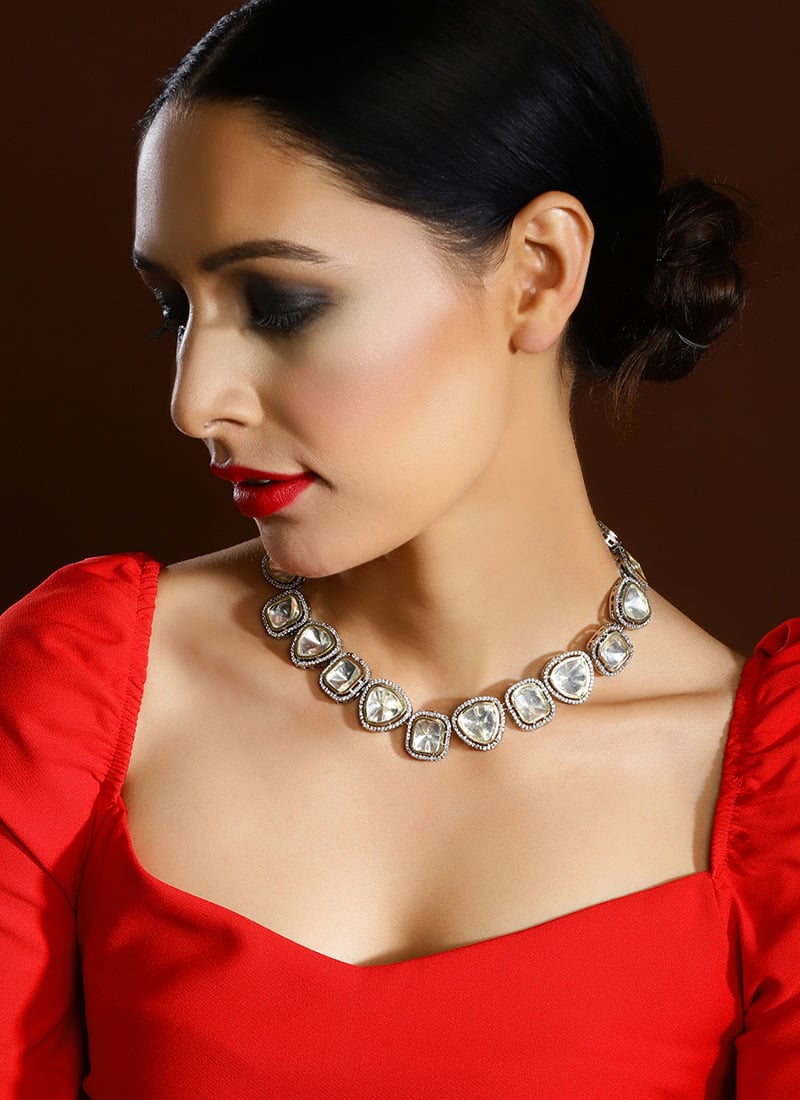 Choker Of Silver Kundan Stone Charm Wedding Wear