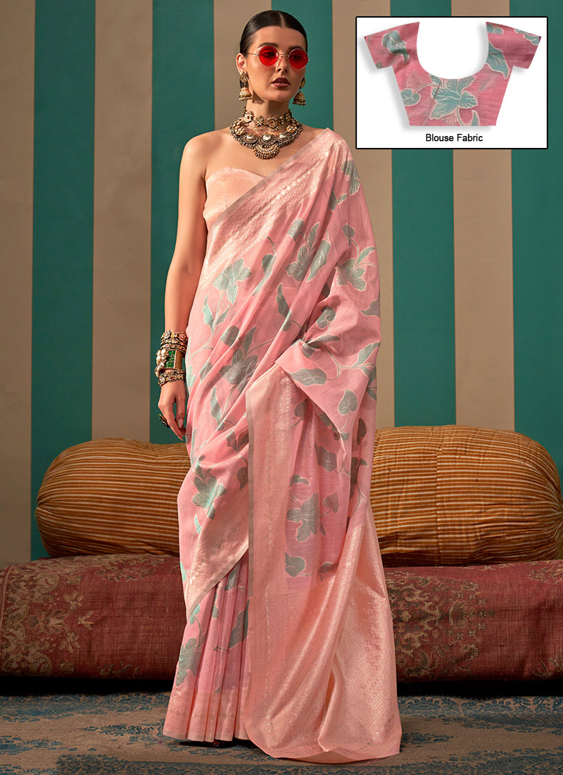 Classic Baby Pink Print Handloom Saree After Six Wear-SASGF15006