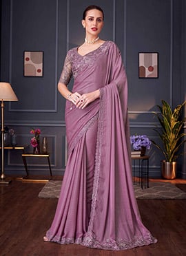 Classic Beauty Lavender Silk Embroidered Sequins Saree