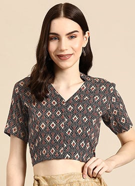 Classic Black Cotton Printed Blouse