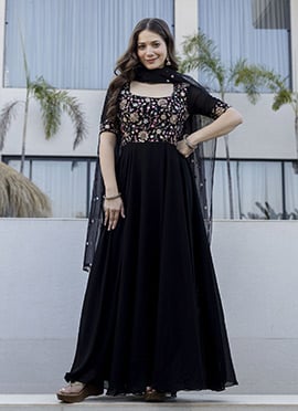 Classic Black Faux Georgette Embroidered Anarkali Suit