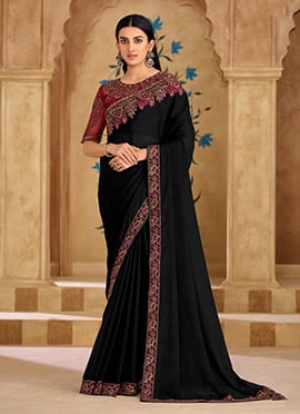 Classic Black Georgette Embroidered Sequins Zari Saree