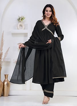 Classic Black Rayon Zari Lace Work Anarkali Suit