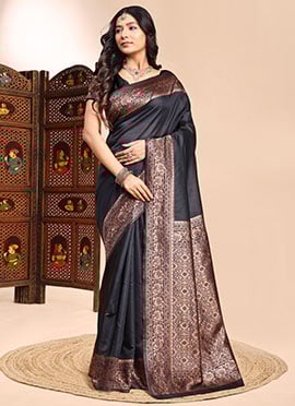 Classic Black Silk Jacquard Zari Saree