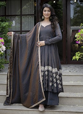 Classic Black Vichitra Silk Embroidered Sequins Anarkali Suit