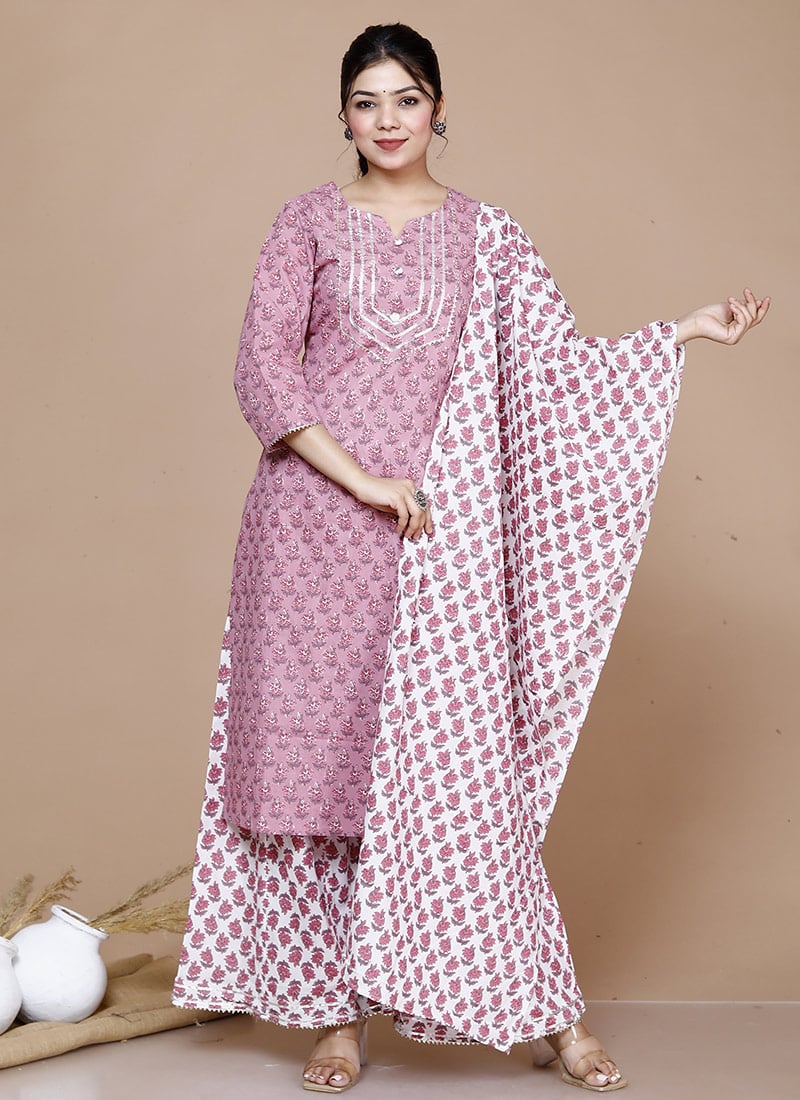 Classic Blended Cotton Printed Straight Pant Suit