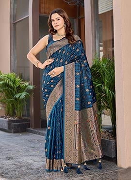 Classic Blue Banarasi Silk Jacquard Woven Saree