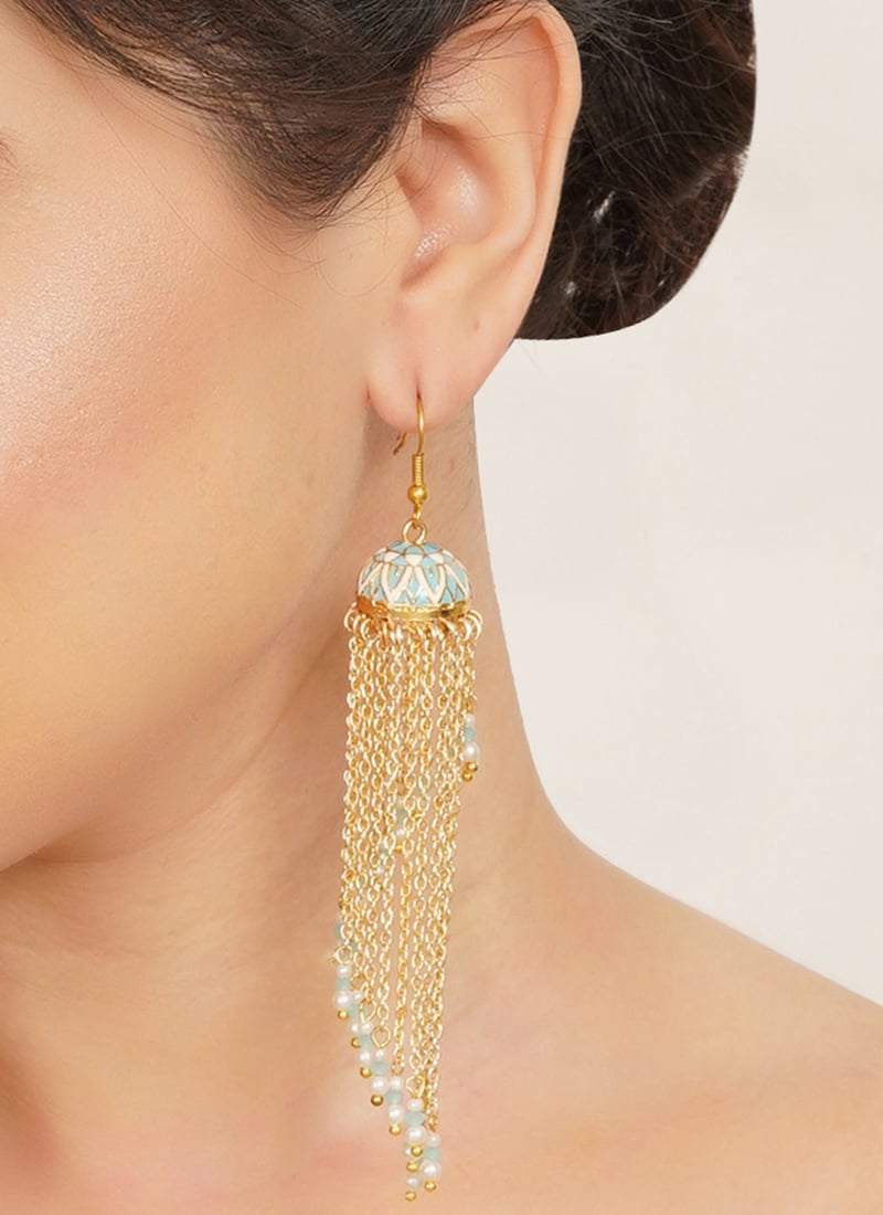 Classic Blue Beads Meenakari Jhumka Festive Wear