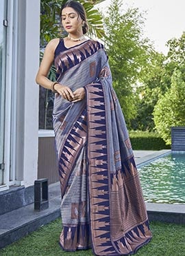 Classic Blue Silk Jacquard Woven Festive Saree