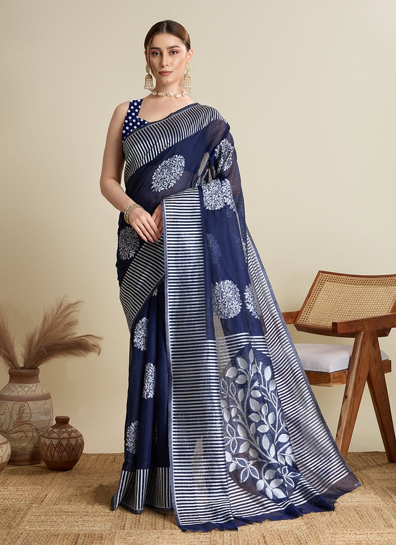 Classic Blue Silk Zari Saree Festive Wear